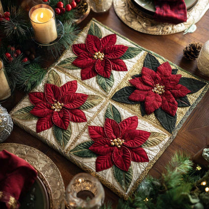 Holiday Poinsettias Quilted Table Topper NCU0NXD131