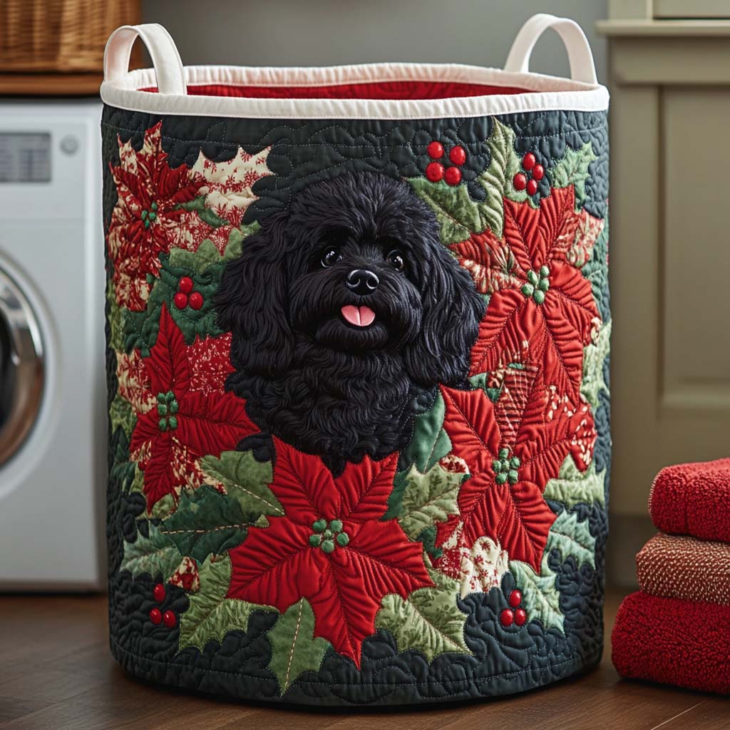 Holiday Poodle Quilted Laundry Basket NCU0NXD167