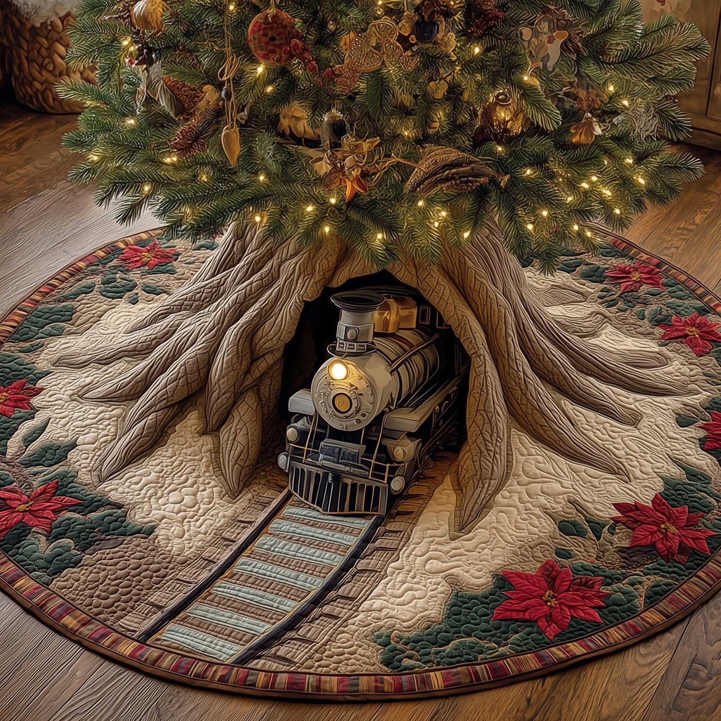 Holiday Railway Christmas Quilted Tree Skirt NCU0HTT031
