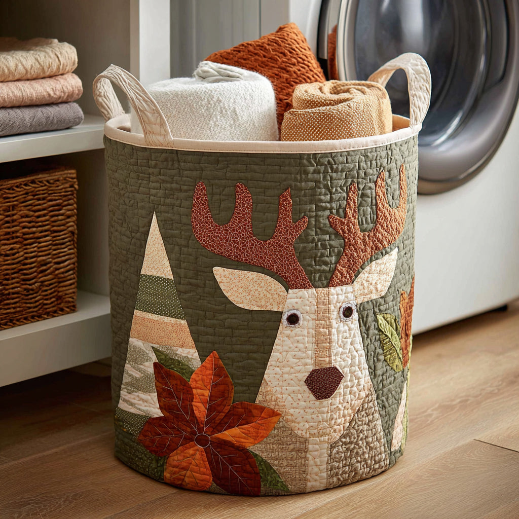 Holiday Reindeer Quilted Laundry Basket NCU0HNH082