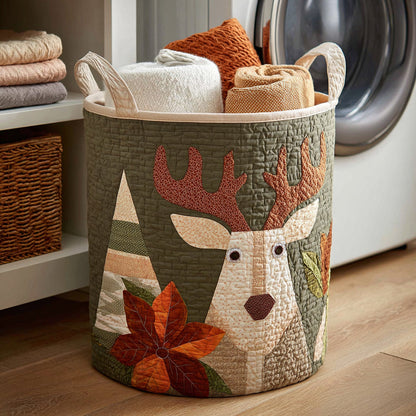 Holiday Reindeer Quilted Laundry Basket NCU0HNH082