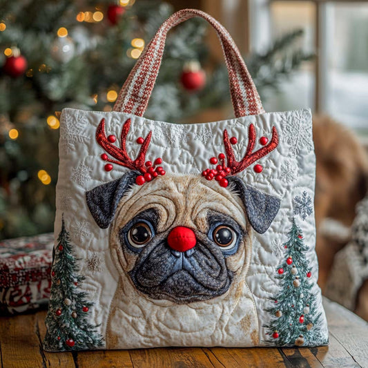 Holiday Reindeer Pug Quilted Tote Bag NCU0NXD772
