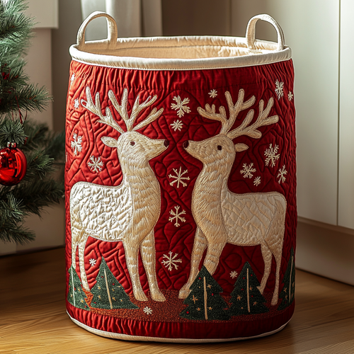 Holiday Reindeer Quilted Laundry Basket NCU0DDK1116