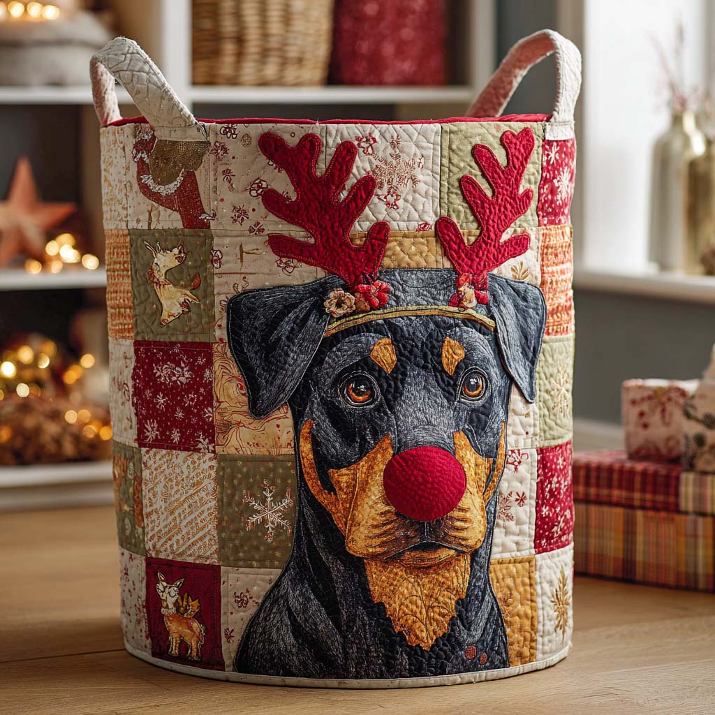 Holiday Rottie Spirit Quilted Laundry Basket NCU0NXD585