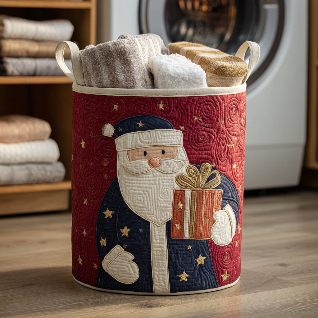 Holiday Santa Claus Quilted Laundry Basket NCU0HNH142