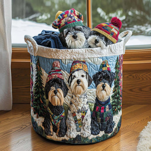 Holiday Schnauzer Quilted Laundry Basket NCU0NNT1691
