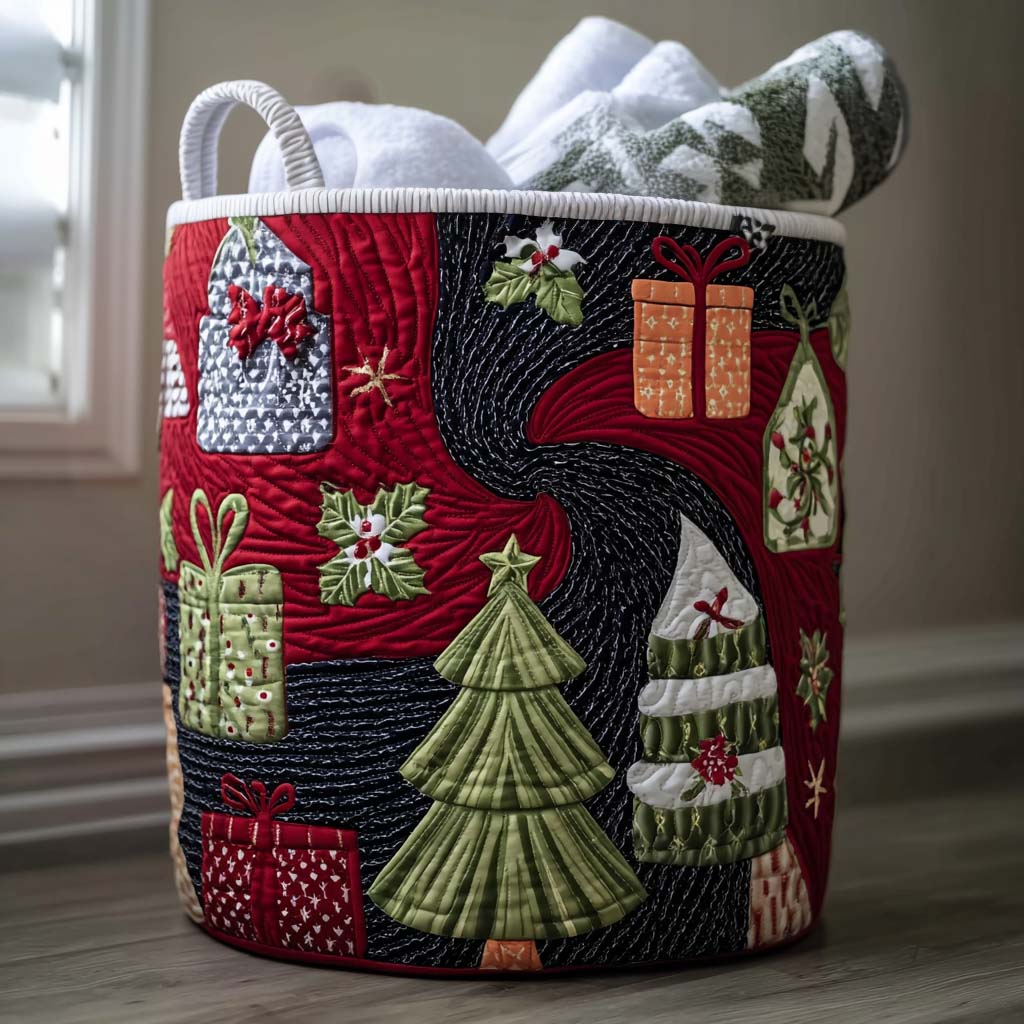 Holiday Spiral Quilted Laundry Basket NCU0PTT1578