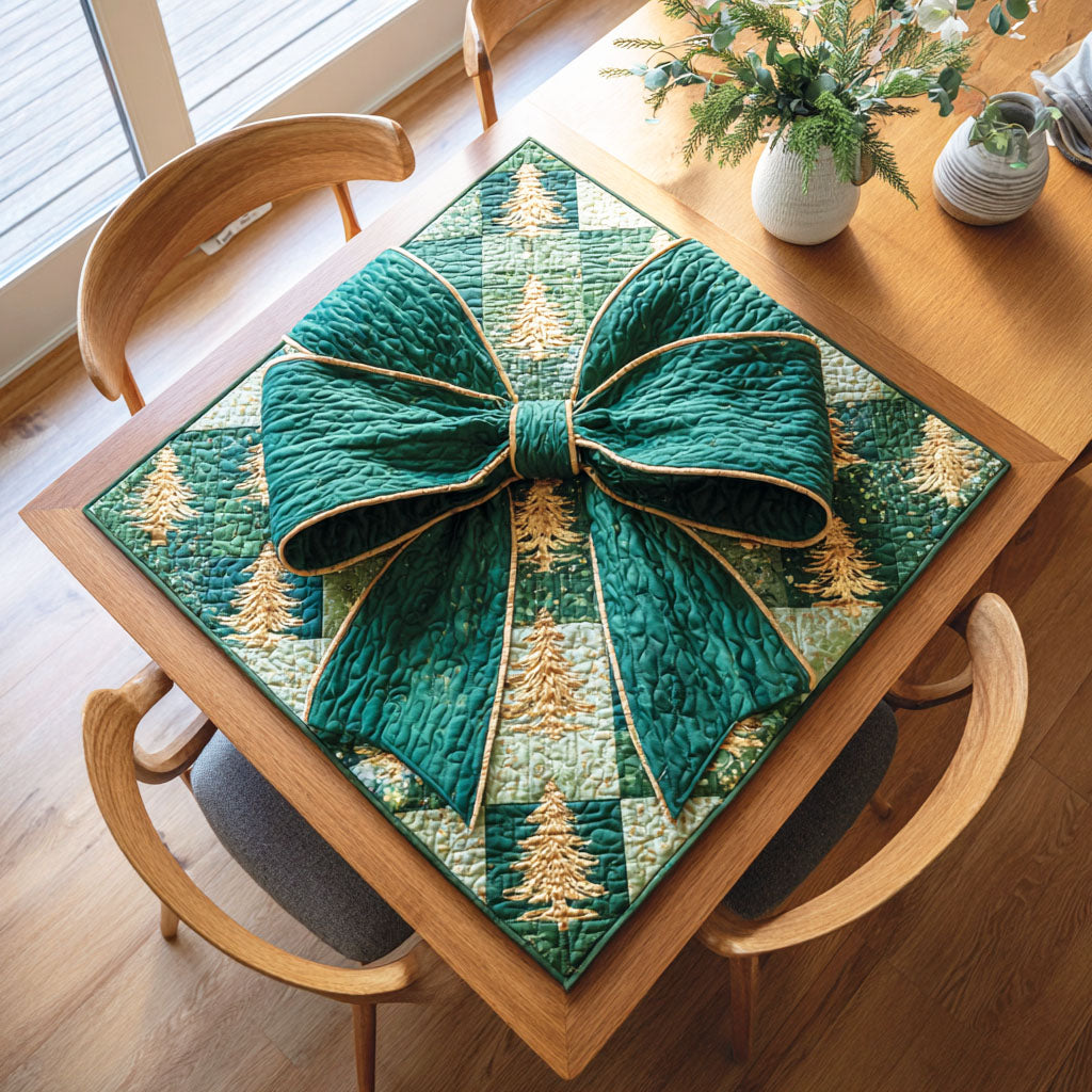 Holiday Tree Bow Quilted Table Topper NCU0NTD345