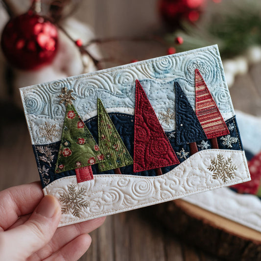 Holiday Tree Path Quilted Fabric Postcard NCU0PTT2352