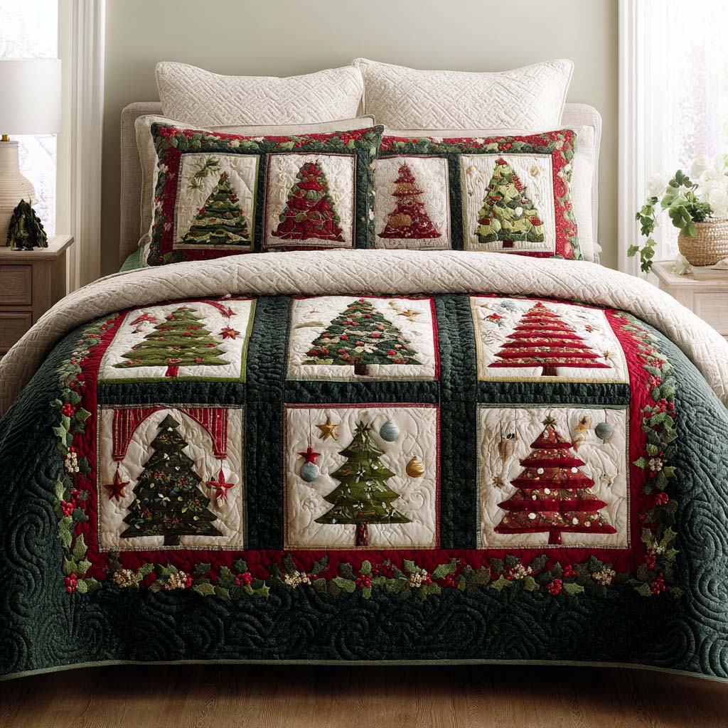 Holiday Trees 3-Piece Quilted bedding Set NCU0NNT1701