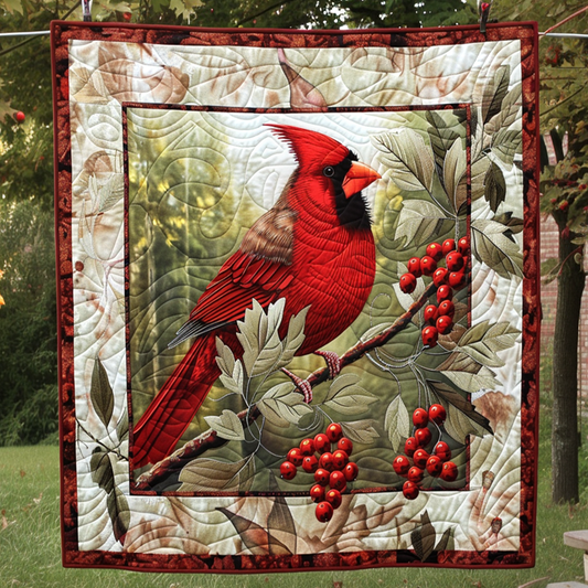 Holly Berry Cardinal Quilted Blanket NCU0TH075