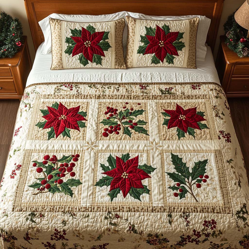 Holly Cheer 3-Piece Quilted Bedding Set NCU0NNT120