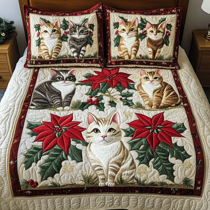 Holly Cheer Cats 3-Piece Quilted Bedding Set NCU0NNT153