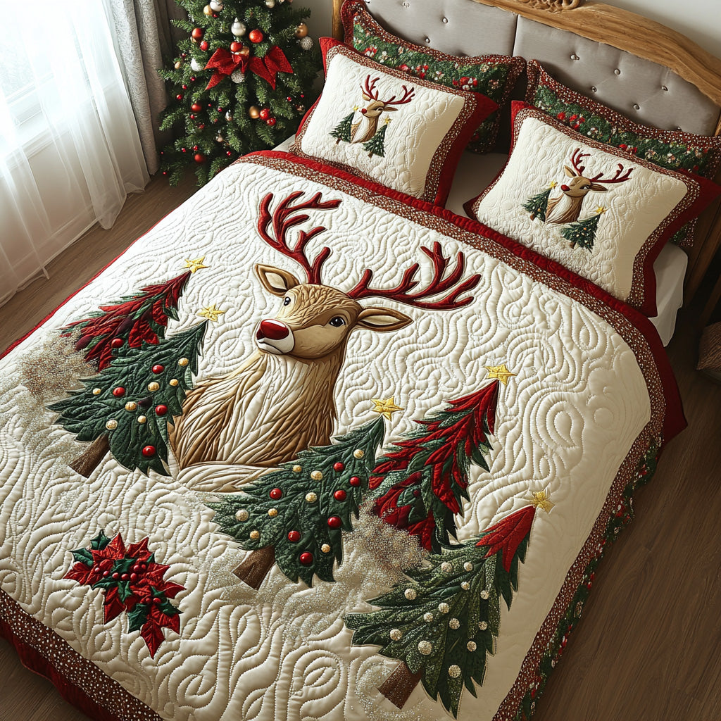 Holly Antlers 3-Piece Quilted Bedding Set NCU0DV1012