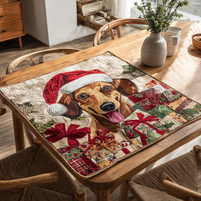 Holly Dachshund Presents Quilted Table Topper NCU0HNH207