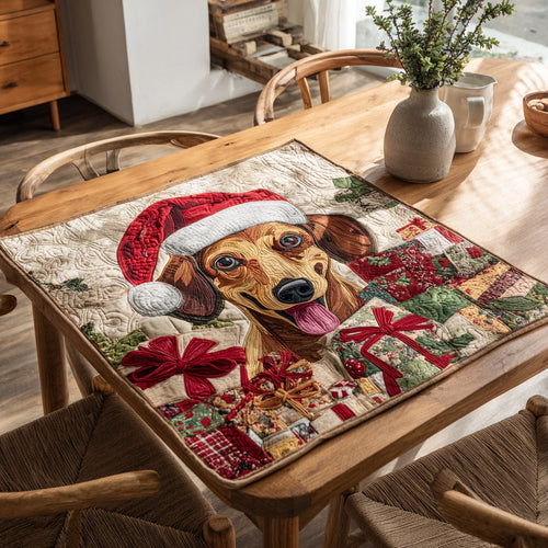 Holly Dachshund Presents Quilted Table Topper NCU0HNH207