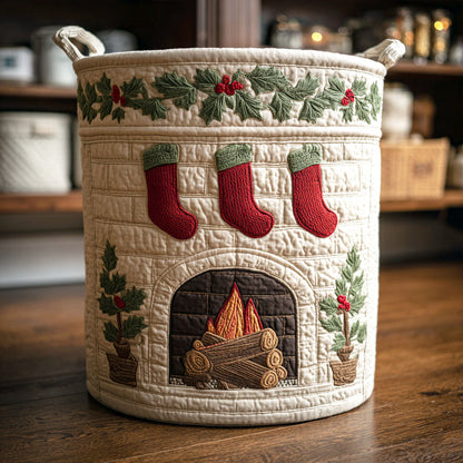 Holly Fireplace Quilted Laundry Basket NCU0NTV781