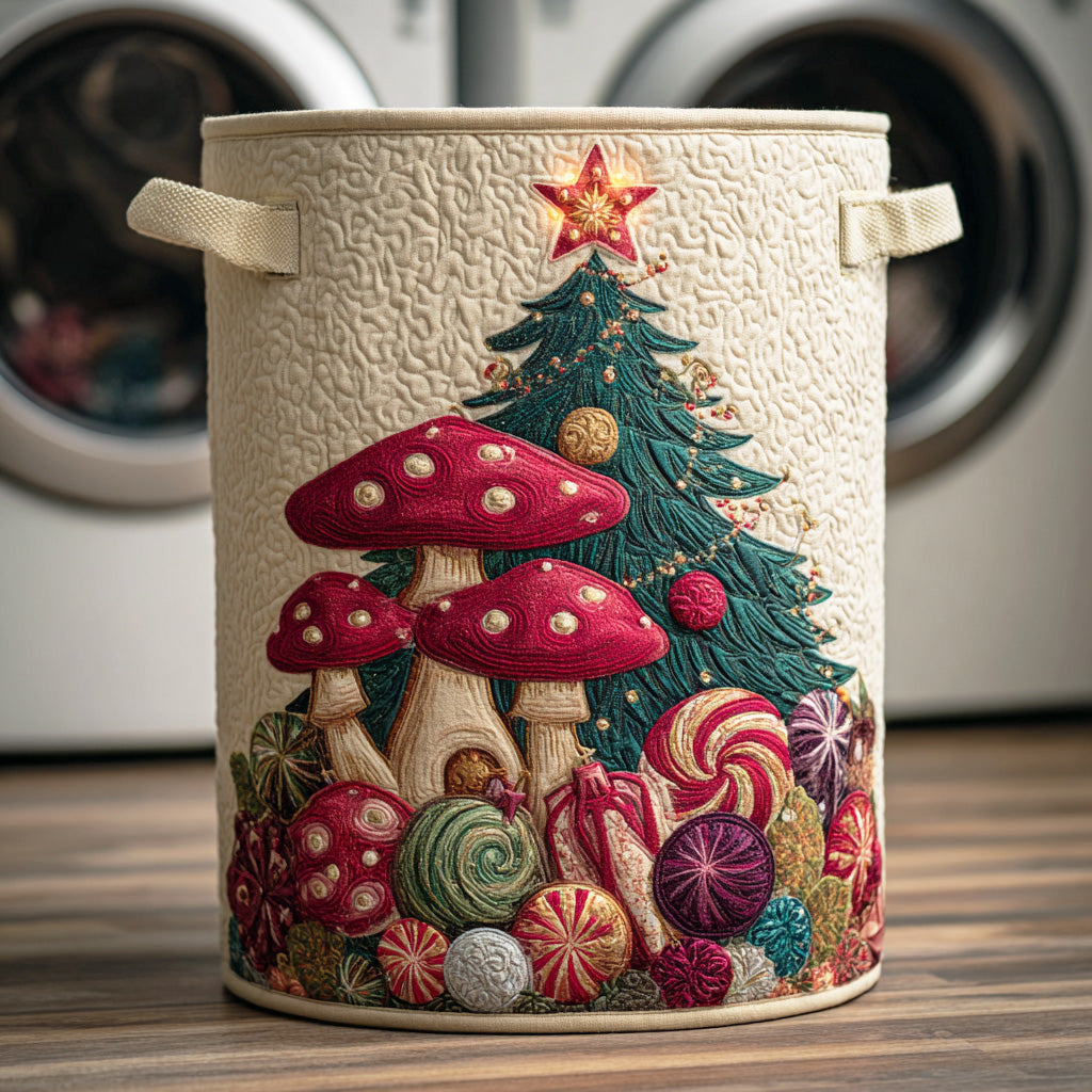 Holly Mushroom Meadow Quilted Laundry Basket NCU0NTD1136