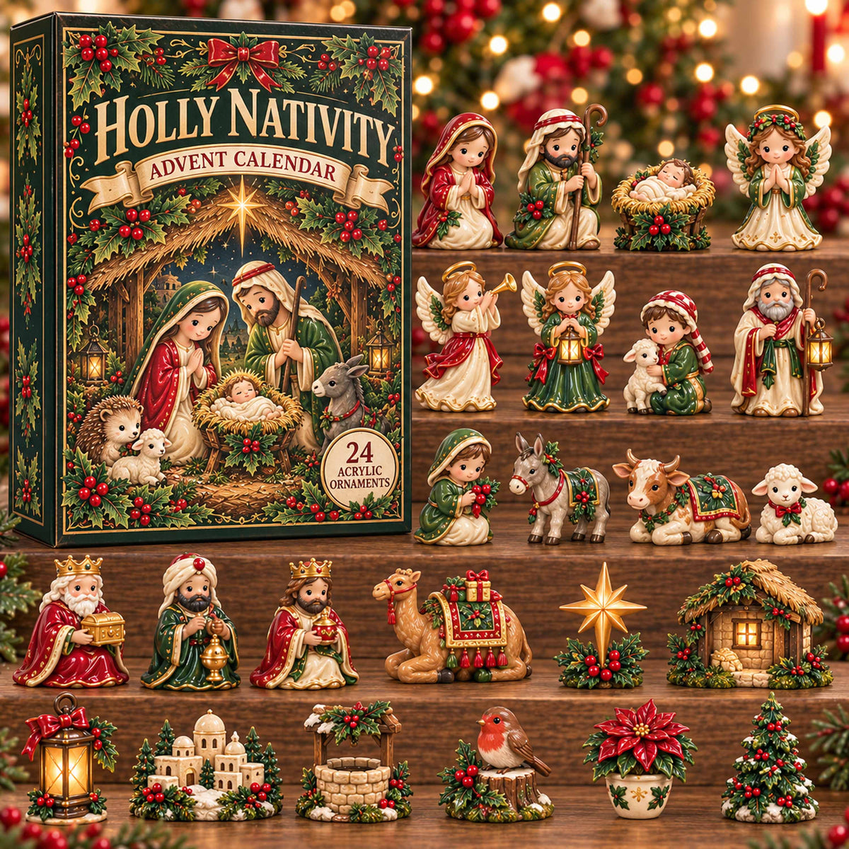 CHRISTMAS KICKOFF 40% OFF - Holly Nativity Advent Calendar 2026 - 24-Day Festive Countdown, Acrylic Charms Blind Box - Gift For Family NCU0NTD2224