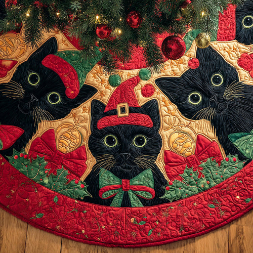 Holly Night Kitty Christmas Quilted Tree Skirt NCU0NTD786