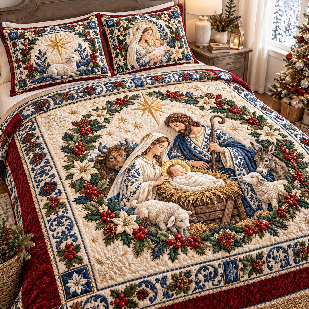 Holly Wreath Nativity Quilted Bedding Set V2 NCU0NTD2376