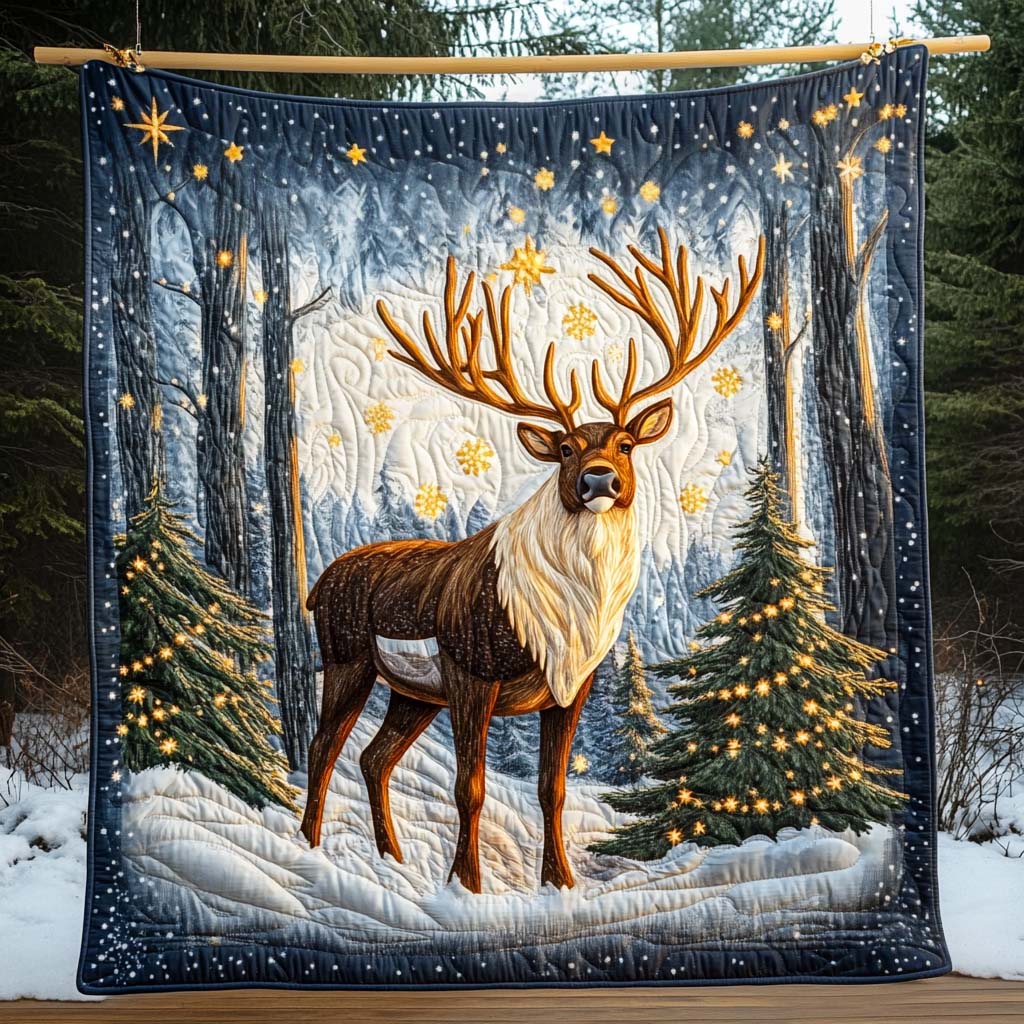 Holly Wreath Stag Quilted Blanket NCU0NT1138