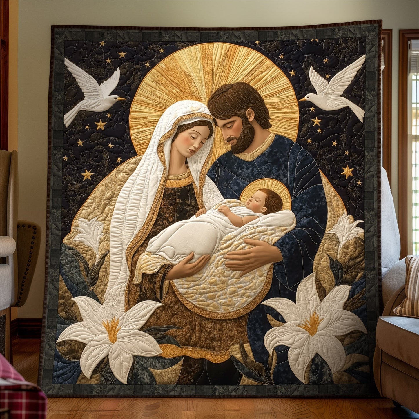 Holy Birth Scene Quilted Blanket NCU0TL1735