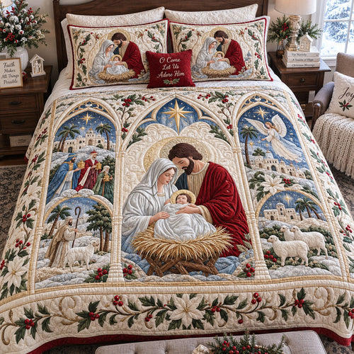 Holy Family Christmas 3-Piece Quilted Bedding Set NCU0PTT3470