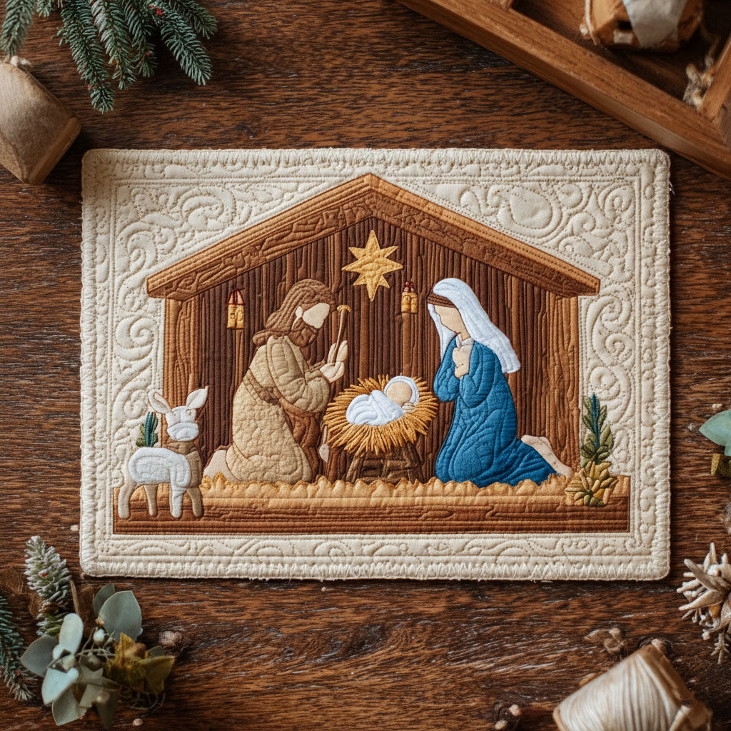 Holy Nativity Quilted Fabric Postcard NCU0PTT2297