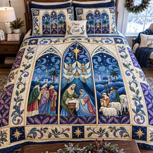 Holy Night Nativity 3-Piece Quilted Bedding Set NCU0PTT3471