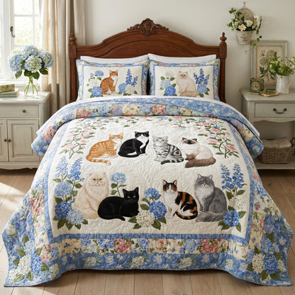Home With Cats 3-Piece Quilted Bedding Set NCU0DV2195