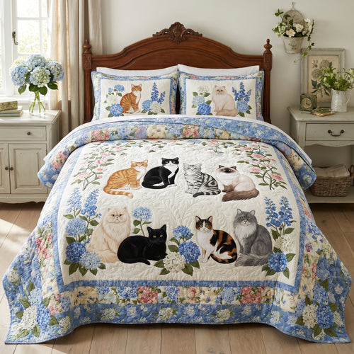 Home With Cats 3-Piece Quilted Bedding Set NCU0DV2195