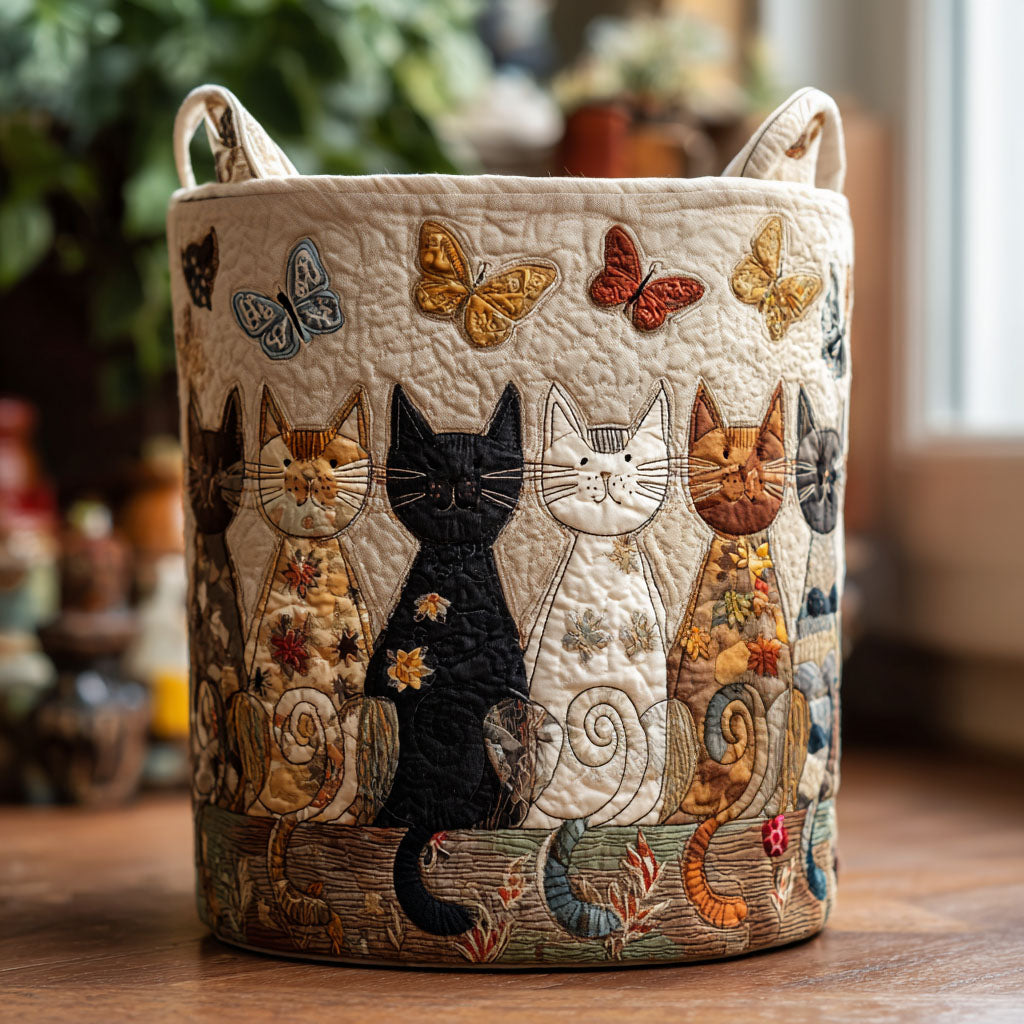 Blooming Cat Quilted Laundry Basket NCU0QN062