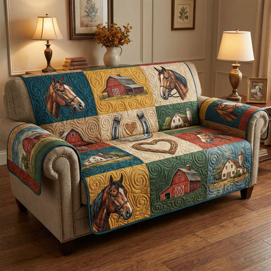 Homestead Horses Quilted Sofa Cover NCU0NTD1597