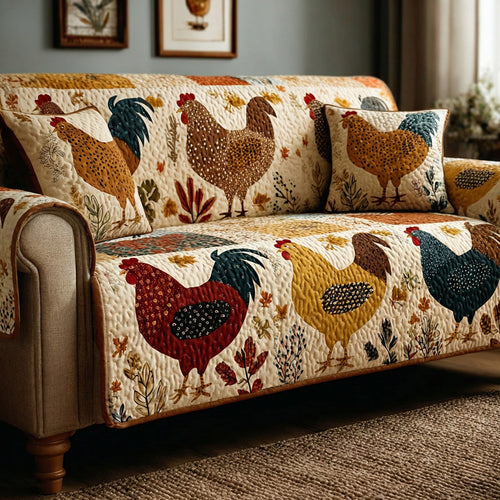 Homestead Roosters Quilted Sofa Cover NCU0LDH386