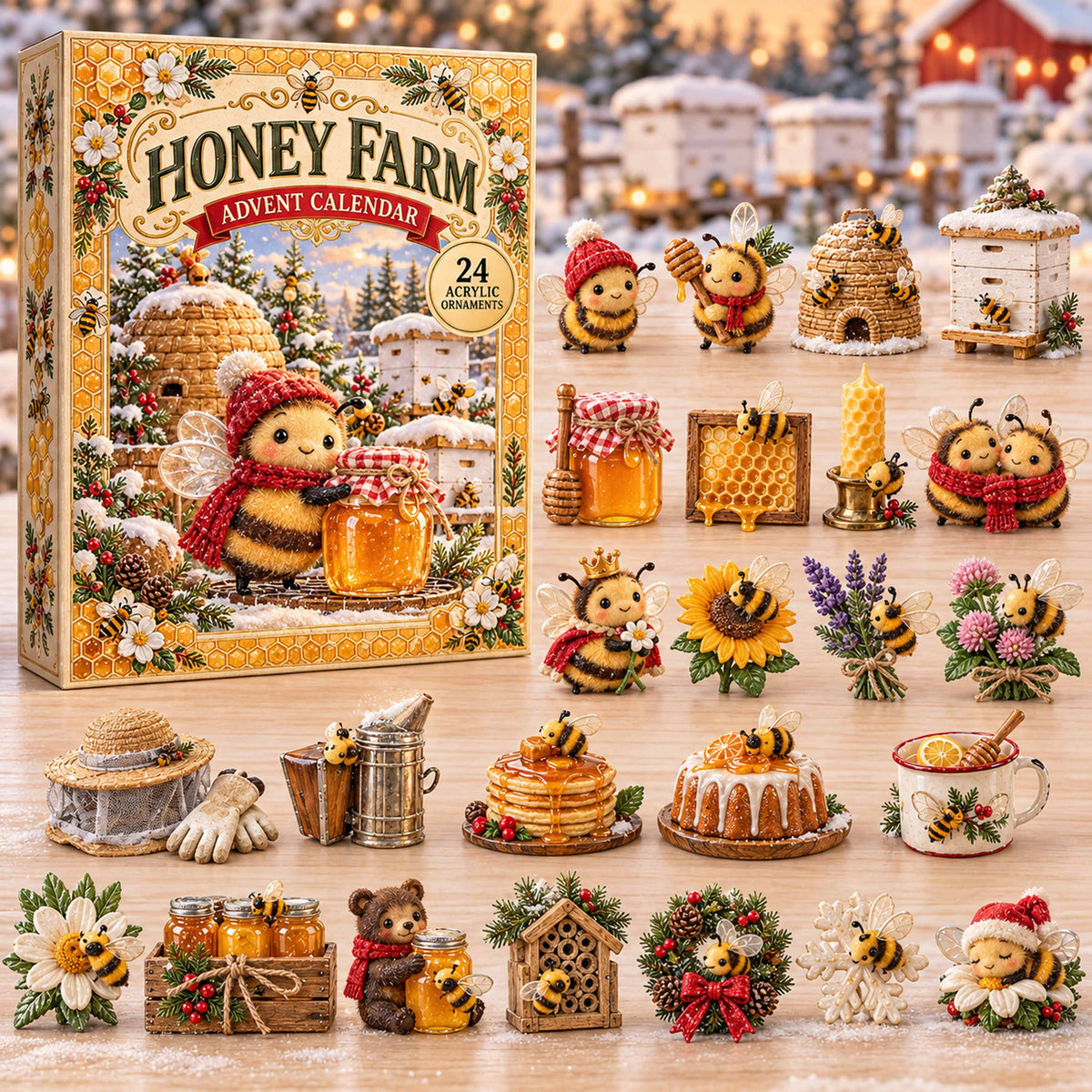 CHRISTMAS KICKOFF 40% OFF - Honey Farm Advent Calendar 2026 - 24-Day Festive Countdown, Acrylic Charms Blind Box - Gift For Family and Friends AC0TD076