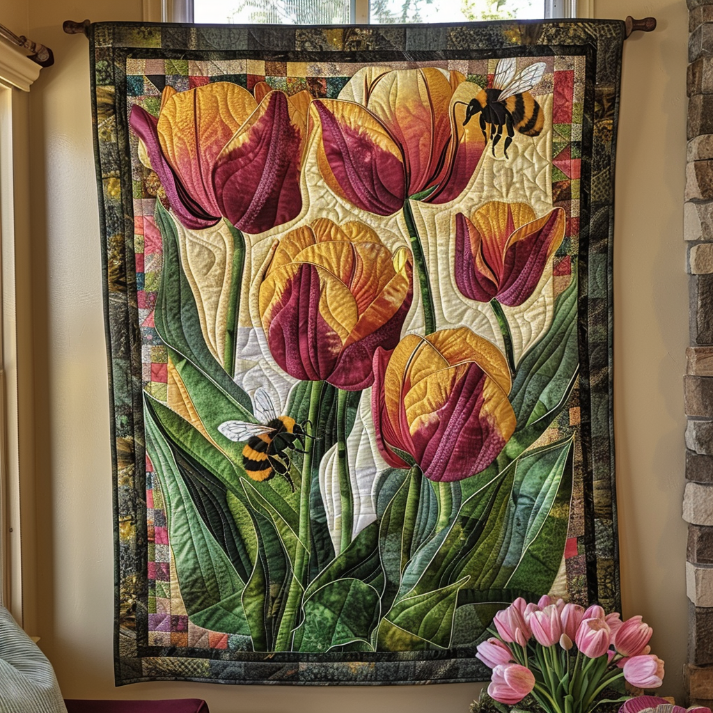 Honeybee Flower Garden Quilted Blanket NCU0NT011