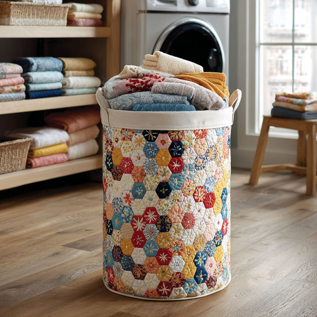 Honeycomb Garden Blooms Quilted Laundry Basket NCU0NTV033