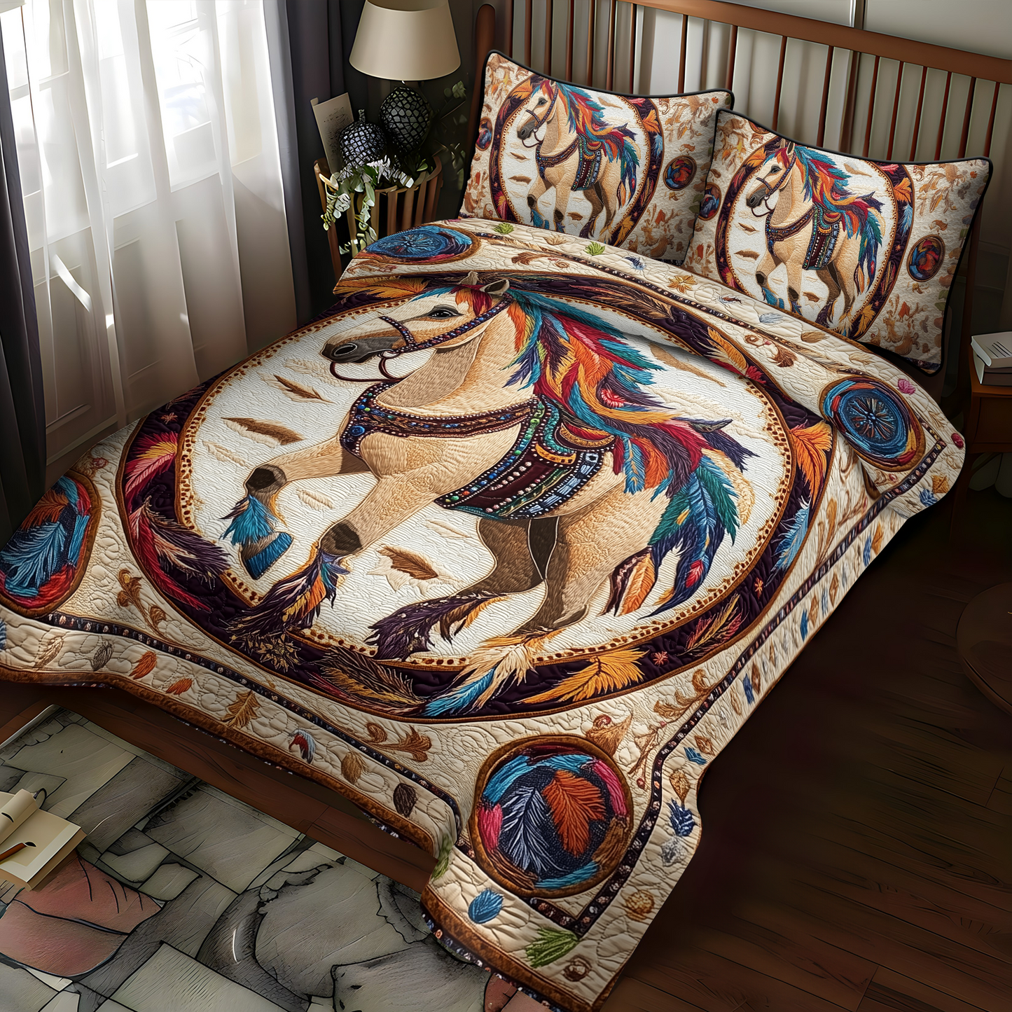 Hoofbeats in Harmony 3-Piece Quilted Bedding Set NCU0DK1708