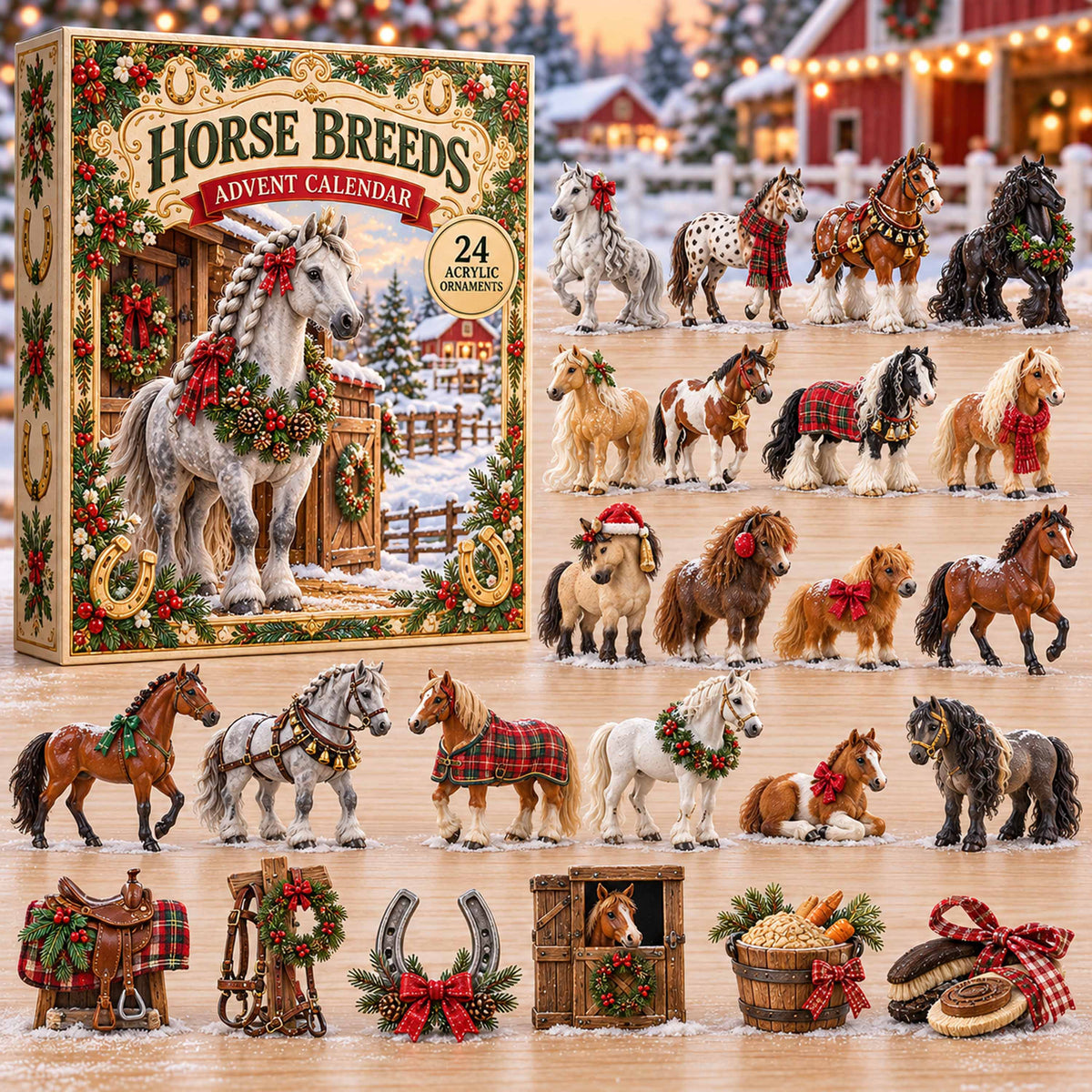 CHRISTMAS KICKOFF 40% OFF - Horse Breeds Advent Calendar 2026 - 24-Day Festive Countdown, Acrylic Charms Blind Box - Gift For Family and Friends AC0TD077