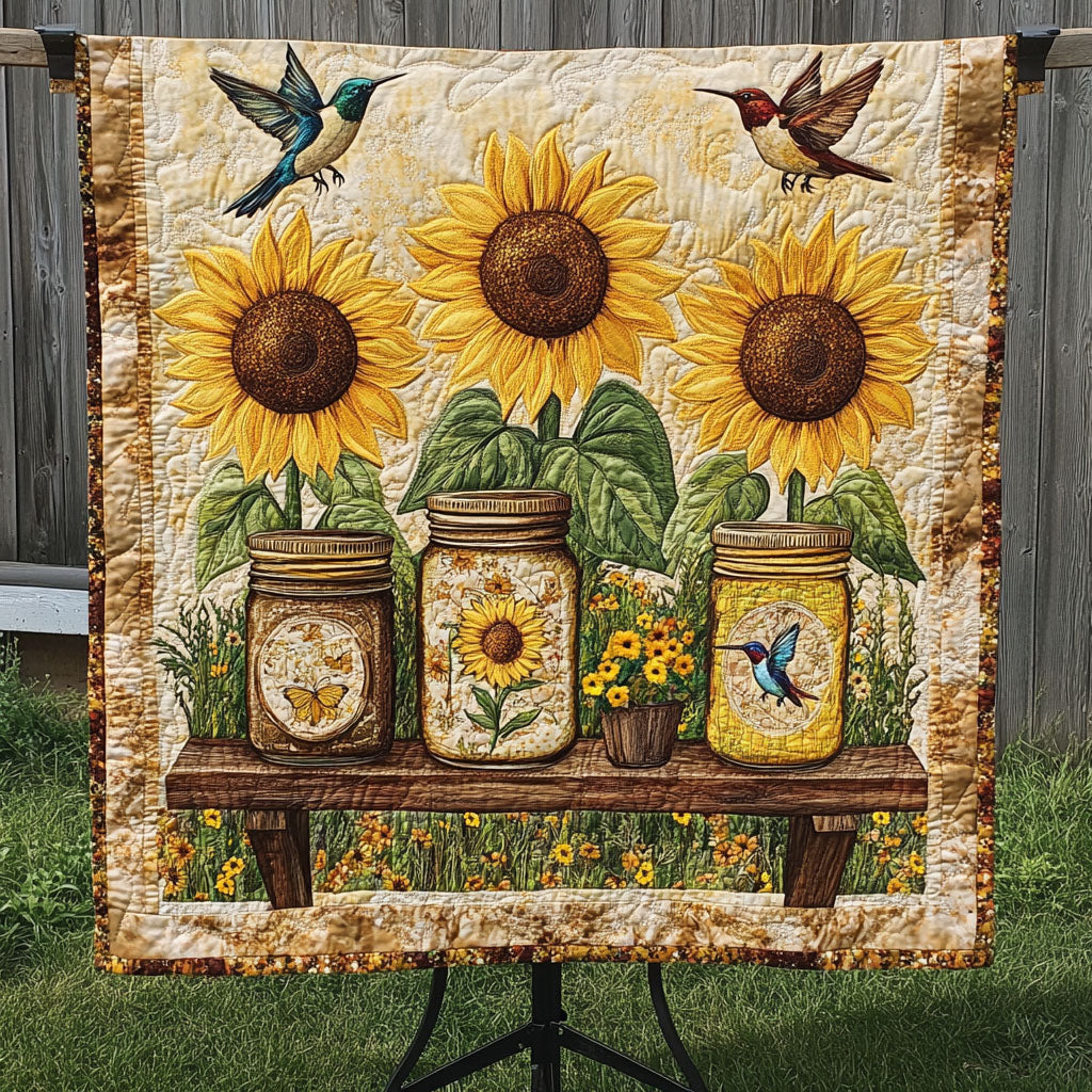 Hummingbird Sunflower Quilted Blanket NCU0NNT239