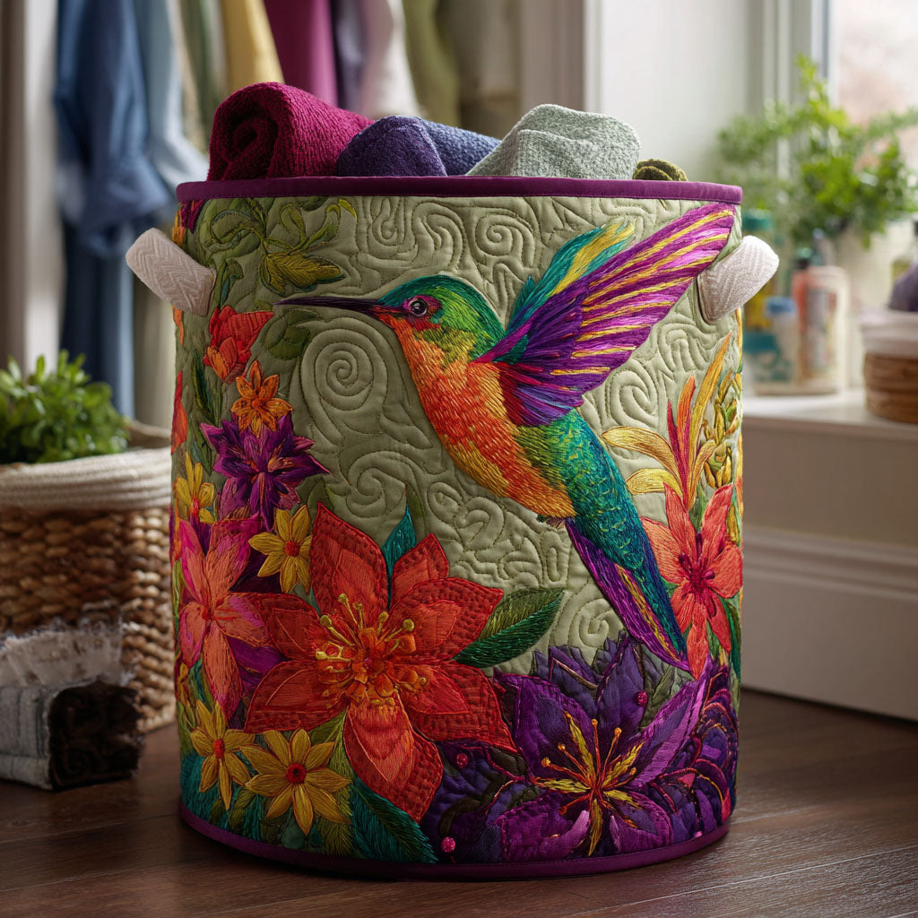 Hummingbird Bloom Quilted Laundry Basket NCU0DDK2031