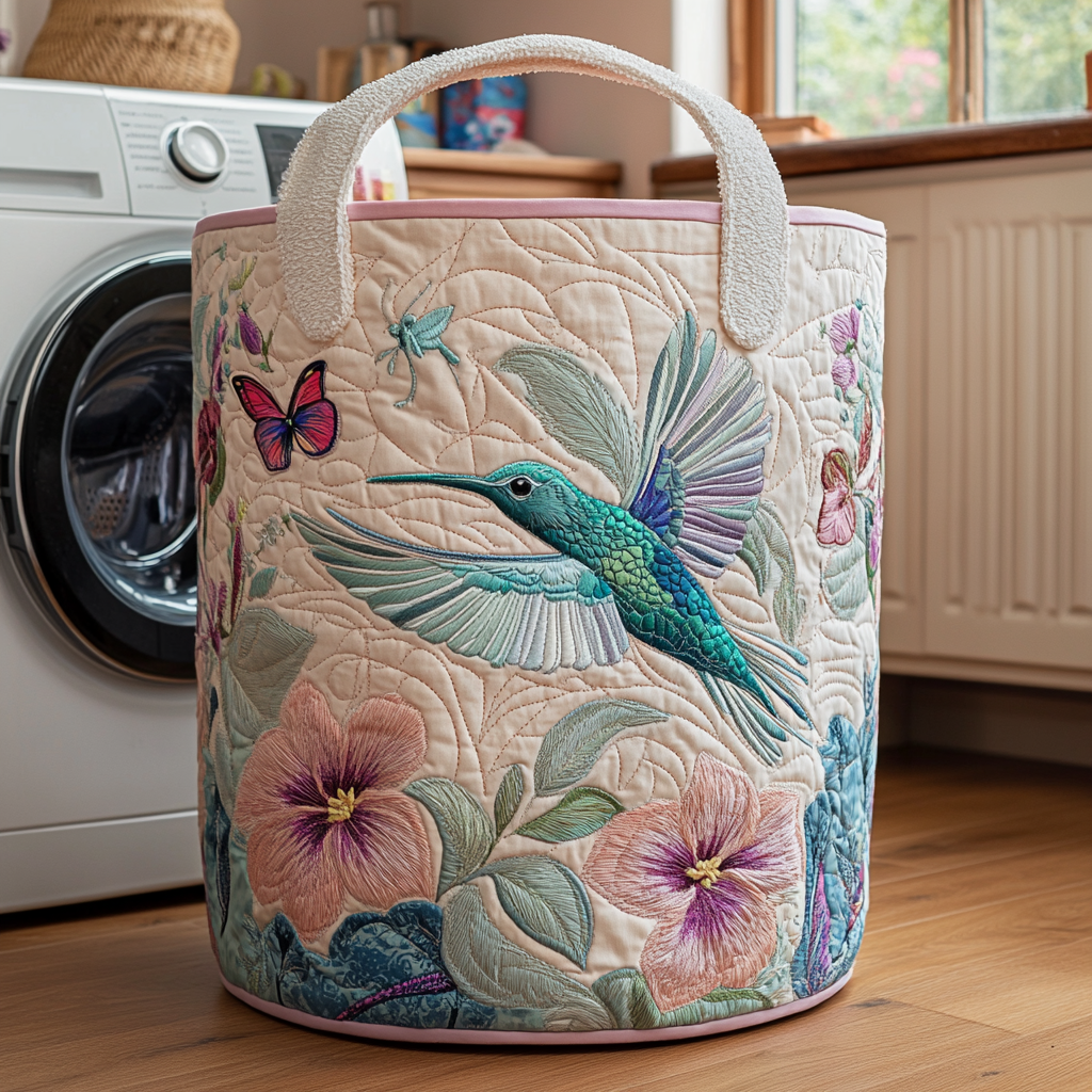 Hummingbird Bloom Quilted Laundry Basket NCU0DDK525