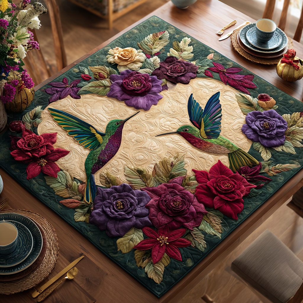 Hummingbird Bloom Quilted Table Topper NCU0DDK1213