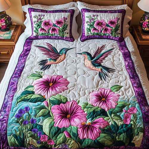 Hummingbird Harmony 3-Piece Quilted Bedding Set NCU0NT2027