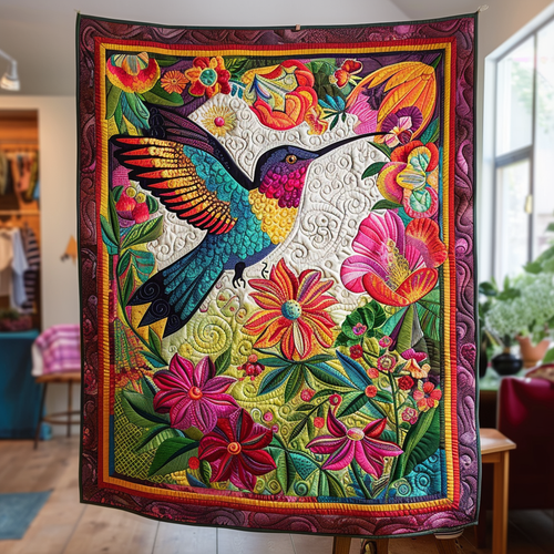 Hummingbird In Bloom Quilted Blanket NCU0PD276