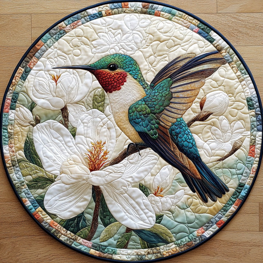 Hummingbird Magnolia Quilted Round Mat NCU0DV876