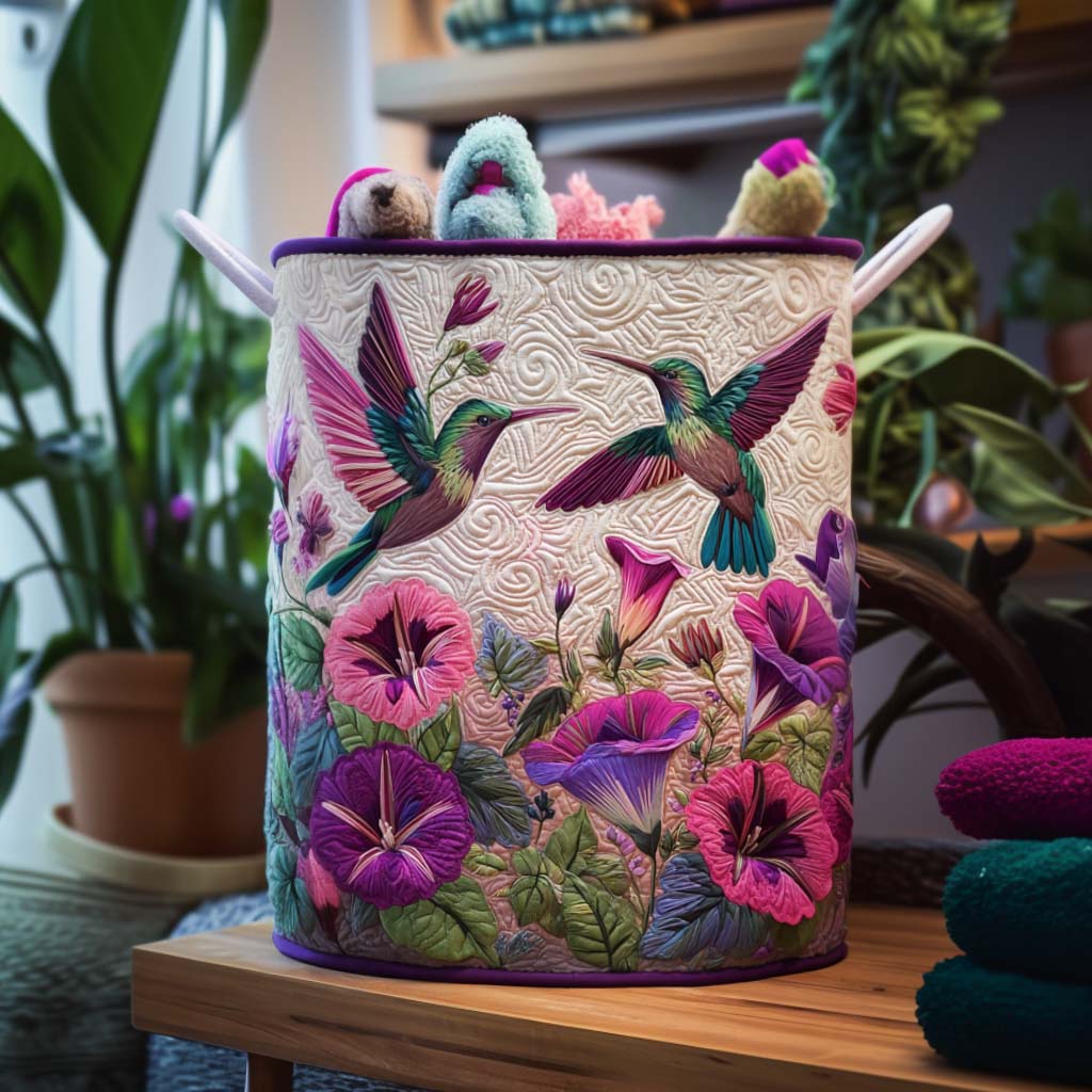 Hummingbird Meadow Song Quilted Laundry Basket NCU0NNT1419