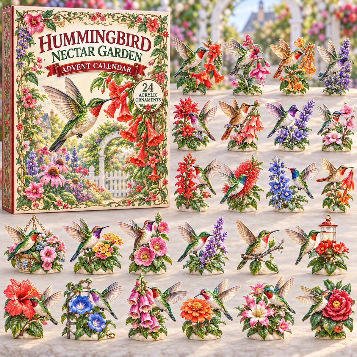CHRISTMAS KICKOFF 40% OFF - Hummingbird Nectar Garden Advent Calendar 2026 - 24-Day Festive Countdown, Acrylic Charms Blind Box - Gift For Family and Friends AC0TD067