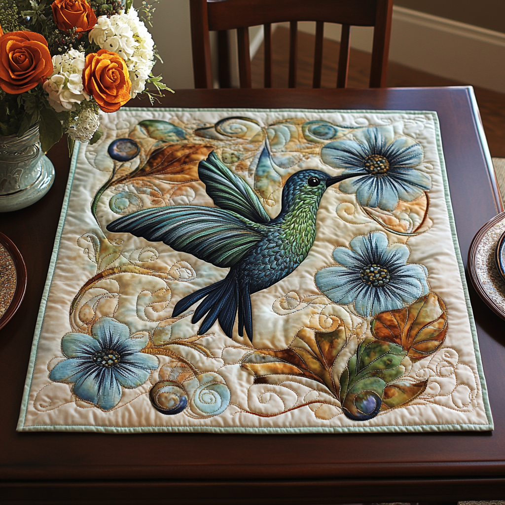Hummingbird Whirl Quilted Table Topper NCU0DDK631